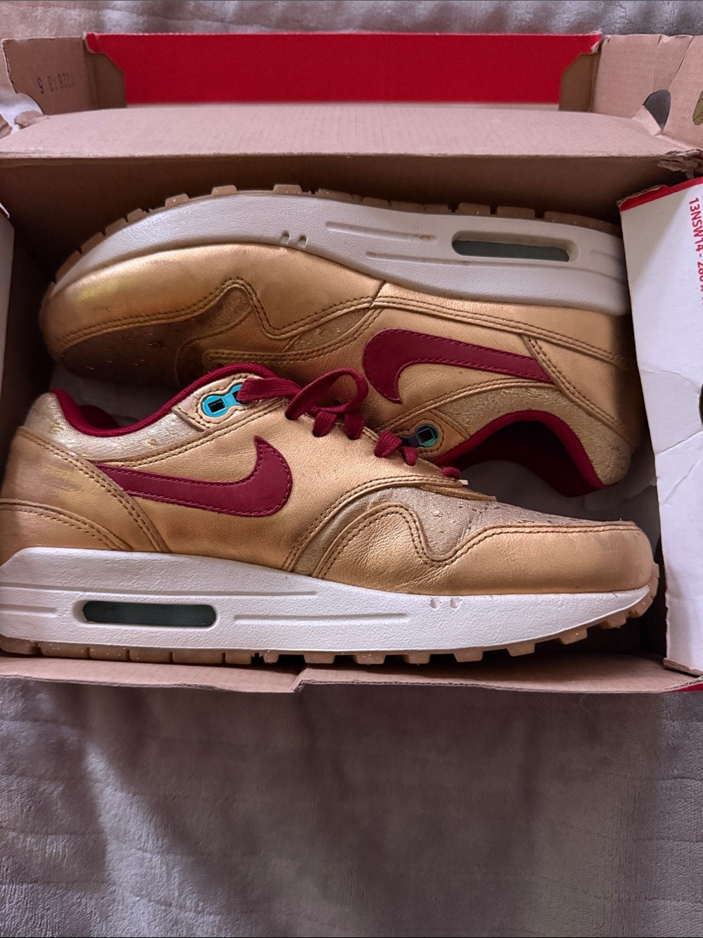 Nike Metallic Gold and Red Air Max 90 Sneakers